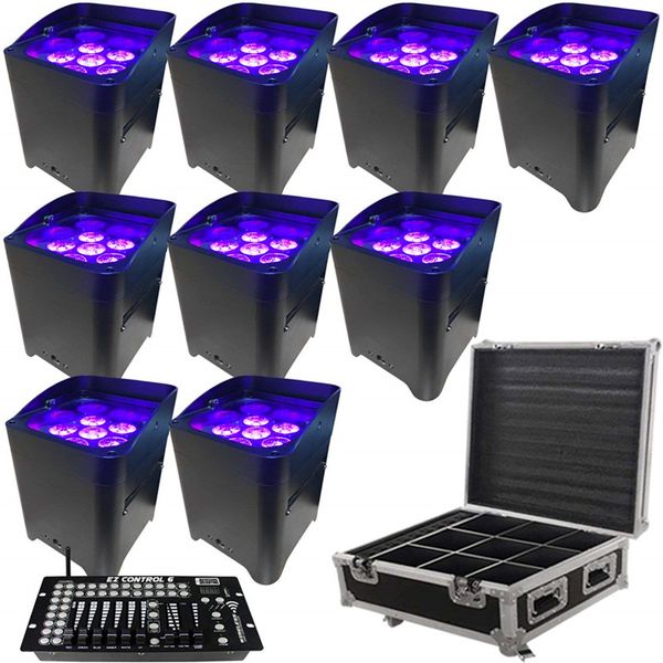 

10pcs app control uplighting hex 6*18w 6in1 rgabw uv led battery projector led par lights for wedding with rain cover
