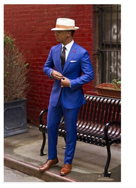 

tailor made slim fit tuxedos royal blue men suit notch lapel wedding suits(jacket+pants+tie)fashion terno masculino, White;black