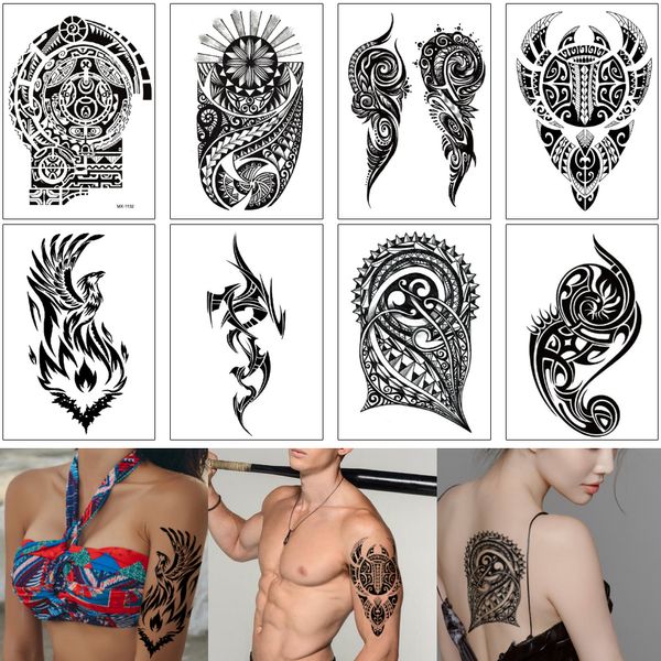 Acheter Faux Design Noir Totem Tattoo Sickle Phoenix Femme Cool Man Decal étanche Tatouage Temporaire Autocollant Body Art épaule Du Bras Jambe
