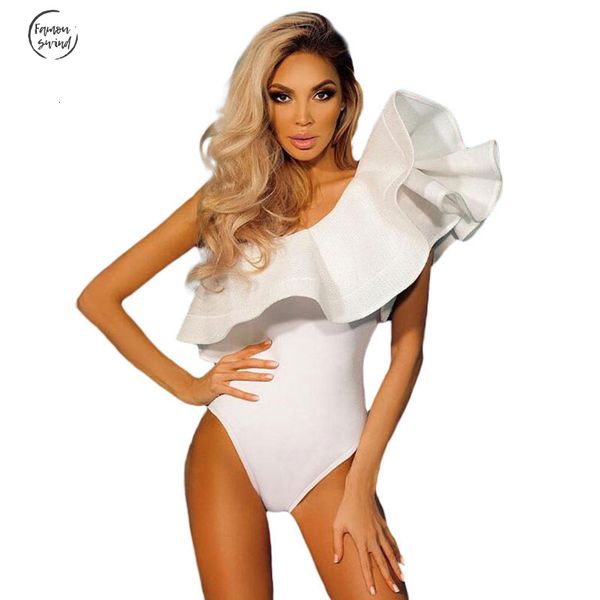 

одно плечо ruffles фитнес боди женская одежда мода bodycon горячая тонкий sexy комбинезоны твердые женские bodysuits rompers, Black;white