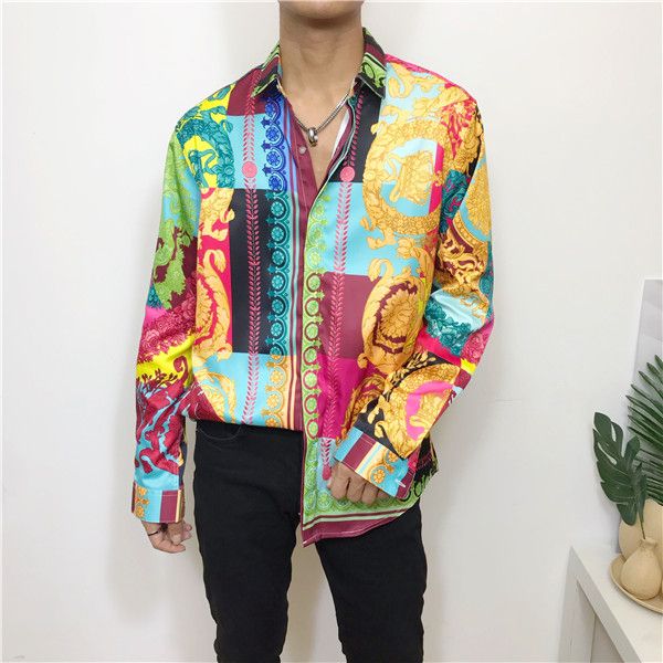 

2019 brand new italian fashion classic luxury men fashion harajuku casual medusa black gold fancy shirt, White;black