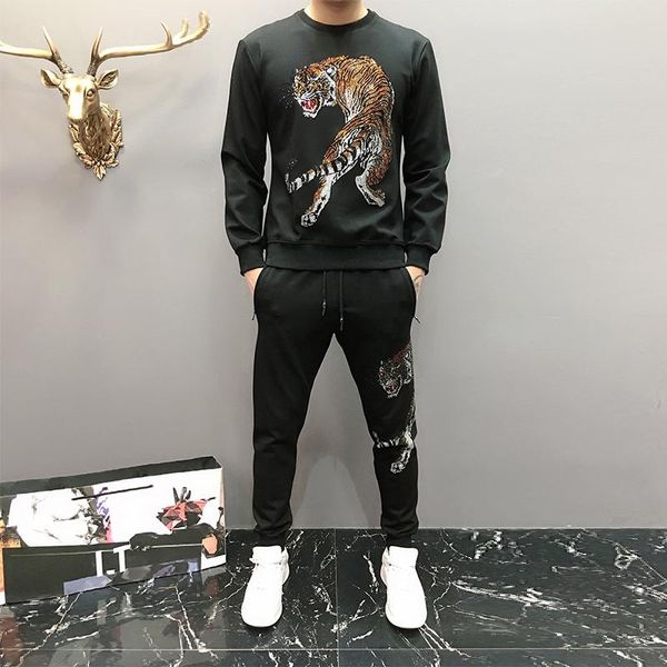 

2020 new mens designer tracksuits install drill tiger head mens designer two-piece set tracksuit plus size -5xl, Gray
