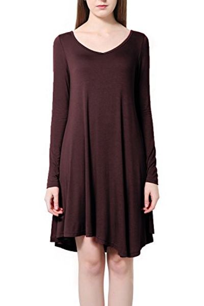 

casual dresses tandisk women's long sleeve loose t-shirt dress, Black;gray