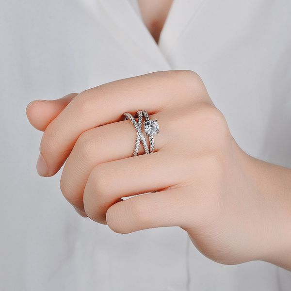 

selling exquisite new eight heart eight arrow zircon ring european and american double-layer twining engagement ring female, Golden;silver