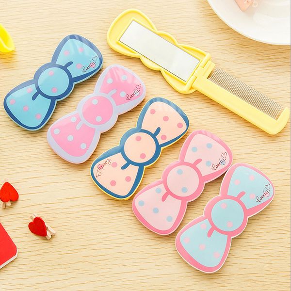 

1lot=16pccolor bow model cute gift makeup mirror / pocket/girl and women portable mirrors with comb