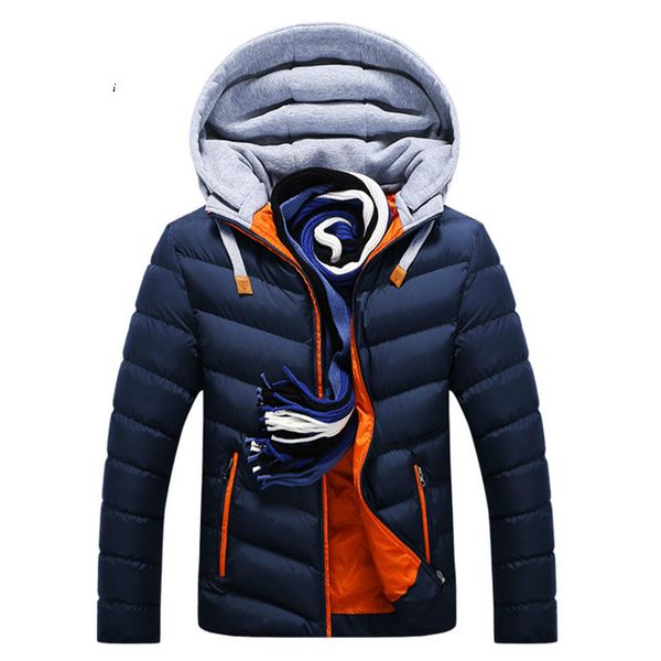 

mens coats jackets hooded collar slim clothes thick parkas winter jacket men hat detachable warm coat cotton-padded outwear, Tan;black