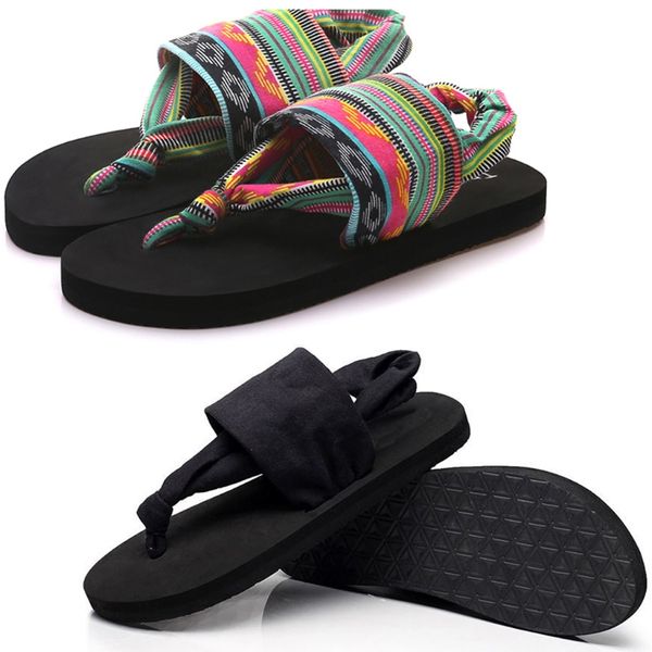 

new 2018 women shoes flip flops eva sole cloth belt summer bohemian style beach sandals, Black