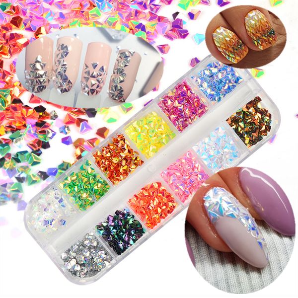 

unicorn nail glitter sequins chameleon ab color triangle iridescent flakes paillettes tips 3d nail art decoration uv gel diy, Silver;gold