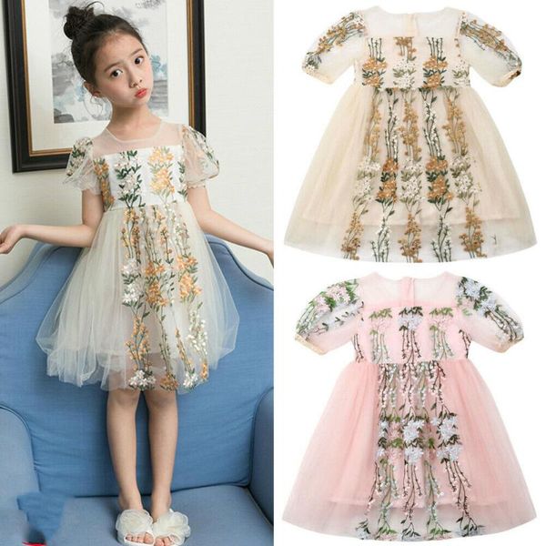 

2019 princess infant kids baby girls vintage lace dress floral print knee-length tutu dress outfit 3-8y party, Red;yellow