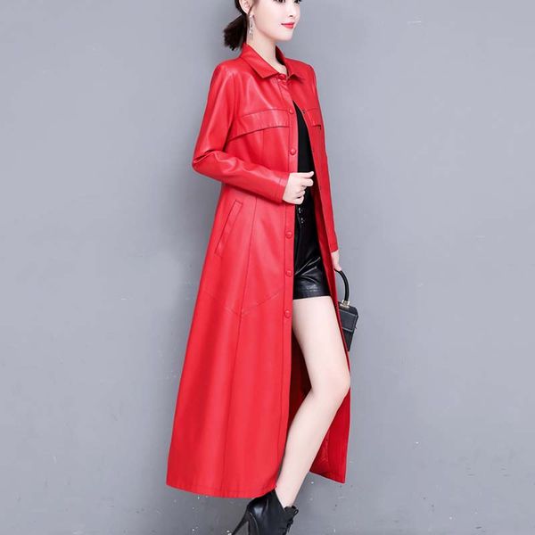 

autumn fashion women's leather windbreaker jacket 2019 new quality temperament slim solid color women's windbreaker jacket lxl26, Tan;black