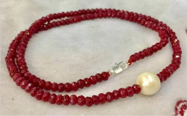 

new 2x4mm blue faceted sapphire 9-10mm pearl rondelle gemstone necklace 18'', Silver