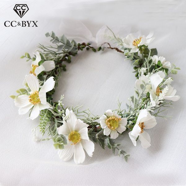 

cc floral hairbands children crown tiara wedding hair accessories for bridal fairy flower yarn 100% handmade simple design mq053, White;golden