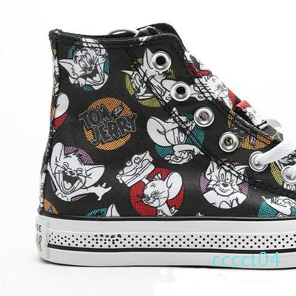 

designer 2020 fashion new cartoon star 1970s hi tom & jerry casual canvas men women skateboarding sneaker trainers fashion plimsolls 04ct, Black