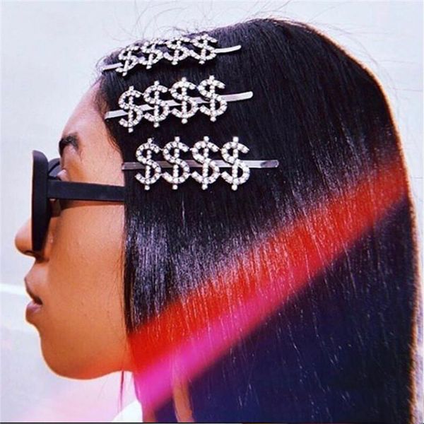 

rhinestone letters hair pin unique sign boss barrette for women crystal hair clip letter accessory hair jewelry, Golden;silver