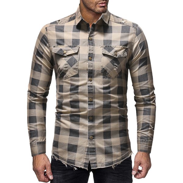 

2018 new style aramy men's shirts business casual stripe lattice long sleeved shirt casual plaid gary camisa, White;black