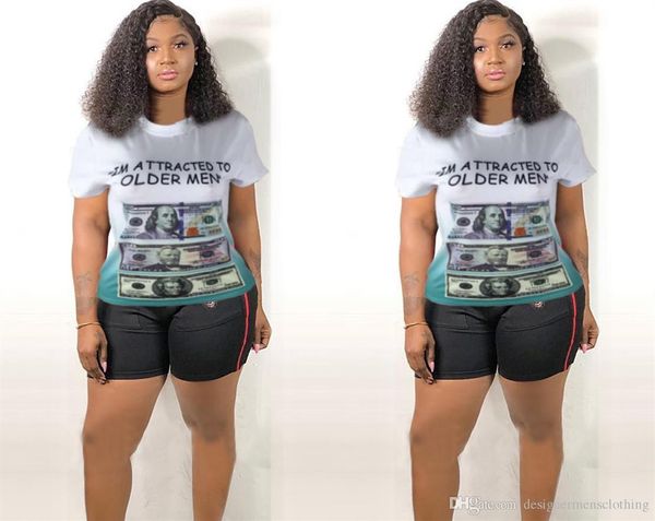 

женская летняя дизайнерские доллары печать tshirts crew neck коротким рукавом мода feamle одежда плюс размер повседневная одежда, White