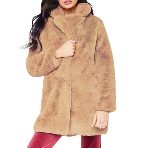 

women autumn spring fluffy plush faux fur coat casual long sleeve turn-down collar pockets jacket outwear plus size 3x, Black