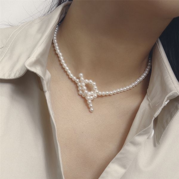 

charm baroque pearl choker necklace for women korean lasso imitation bead clavicle chain necklace party wedding jewelry, Silver