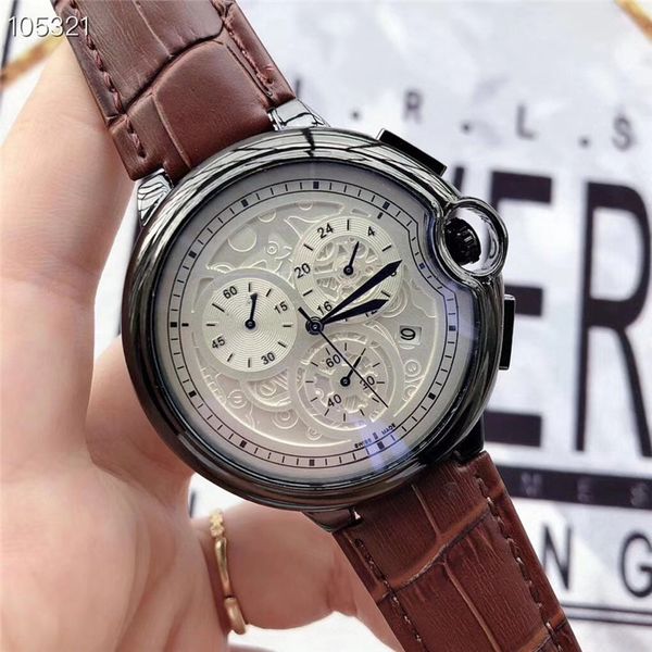 

luxury men's watch chronograph quartz classic style swiss brand running seconds movement stainless steel large dial 5 atm waterproof wa, Slivery;brown