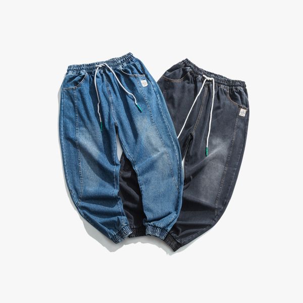 

2019 осень сплошной цвет корейской версии trend ins мужская японского оригинала beam сыпучие повседневный джинсы streetwear, Blue