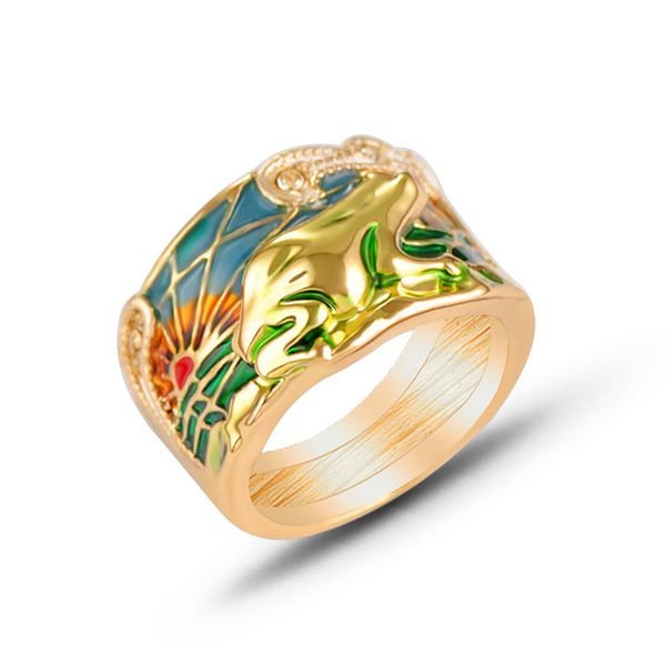 

[ddisplay]luxury creative golden frog ring retro party lady colorful surface ring hand-made drop glue glod rings female size 6-9, Silver