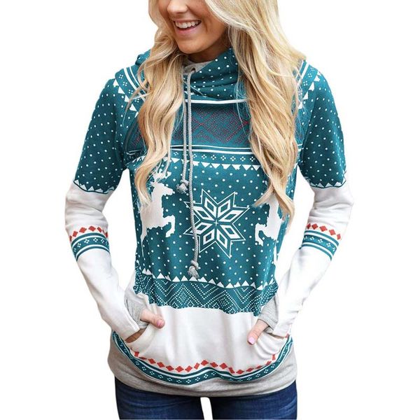 

new autumn winter women christmas hoodies snowflake elk printed hooded sweatshirt ladies casual pullovers plus size 2xl 6q2415, Black