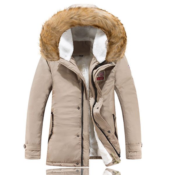 

men's down & parkas winter casual lamb wool warm hooded jacket coats fur fleece fashion trench overcoat long style plus size nz8, Black