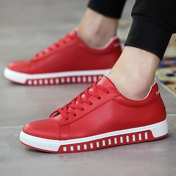 

spring red shoes men sneakers outdoor casual sports shoes breathable lace-up leather walking sneakers tenis hombre mens trainers, Black