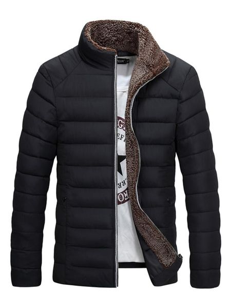 

men down jacket winter plain black casual stand collar thicken warmness cotton clothes fleece zipper fashion man parka overcoat