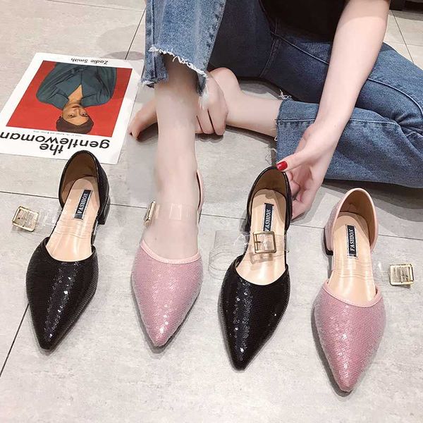 

2020 сандалий женская весной и летом горох обувь женской квартиры с мягкой нижней рабочей обувью увеличения случайного bling w38-54, Black