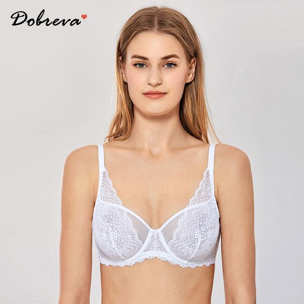 

dobreva women's lace mesh bralette minimizer unlined underwire bra, Red;black