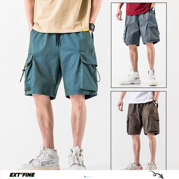 

men's shorts extfination | man safari style casual oversize summer mans 2021 fashion korean cargo male hip hop knee length pant, White;black