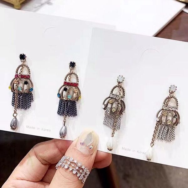 

mengjiqiao new baroque vintage crystal tassel drop earrings for women students fashion holiday party jewelry statement gifts, Silver
