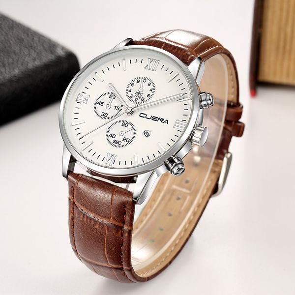 

men's watches leather alloy analog date quartz wrist business erkek kol saatleri montre homme 2019 zegarki meskie, Slivery;brown