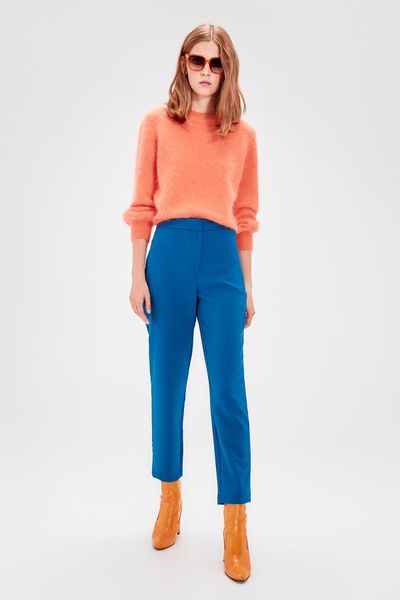 

trendyol petrol narrow bell-bottomed pants twoaw20pl0060, Black;white