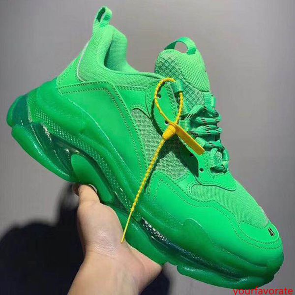 

triple-s 17fw clear sole neon green dad shoes for women men luxury grandpa trainer vintage triple s sneakers bubble bottom sports tennis