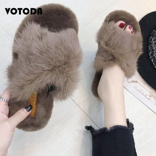 

women hair slippers cross plush slides fashion flat comfortable slip outdoor shoes non-slip soft on home flip flops, Black