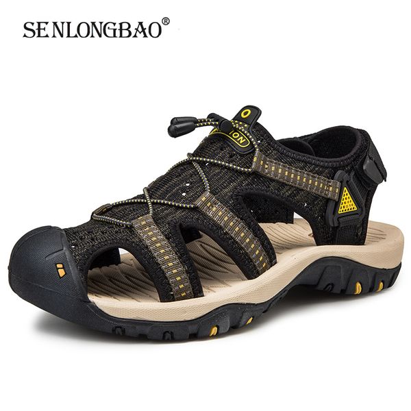 

brand new summer men sandals fashion design breathable mesh casual beach shoes men soft bottom outdoor sandals big size 38-48 t200420, Black