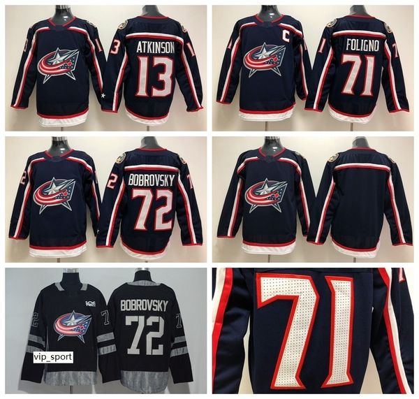 

columbus blue jackets 72 sergei bobrovsky jersey men ice hockey 9 artemi panarin 13 cam atkinson 71 nick foligno 100th anniversary black, Black;red