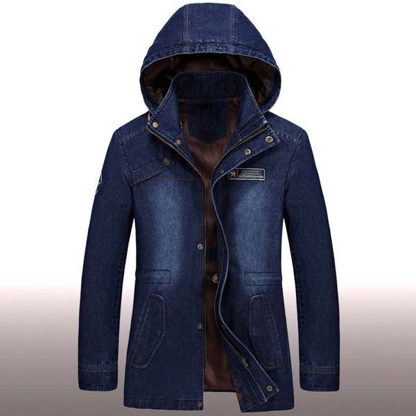 

autumn winter cowboy coat men jeans jacket embroidery hooded denim trenchcoat big size cotton loose windbreaker male clothes, Black;brown