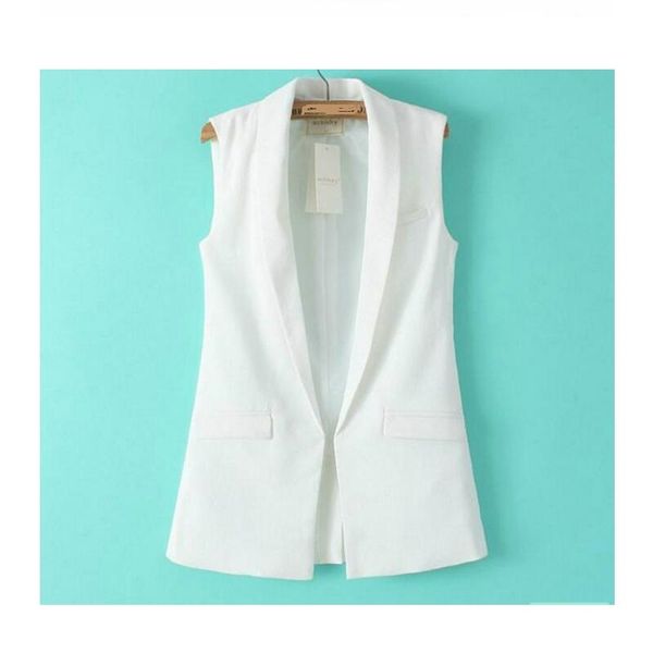 

women spring summer black white elegant office lady pocket coat sleeveless waist vests female waistcoat outwear jackets
