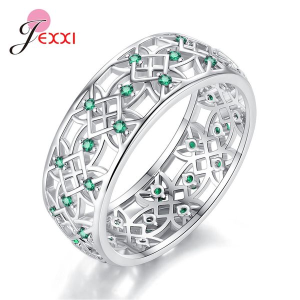

finger decoration cubic zirconia ring 925 sterling silver hollow band women fashion popular rhinestone wedding accessories bague, Slivery;golden