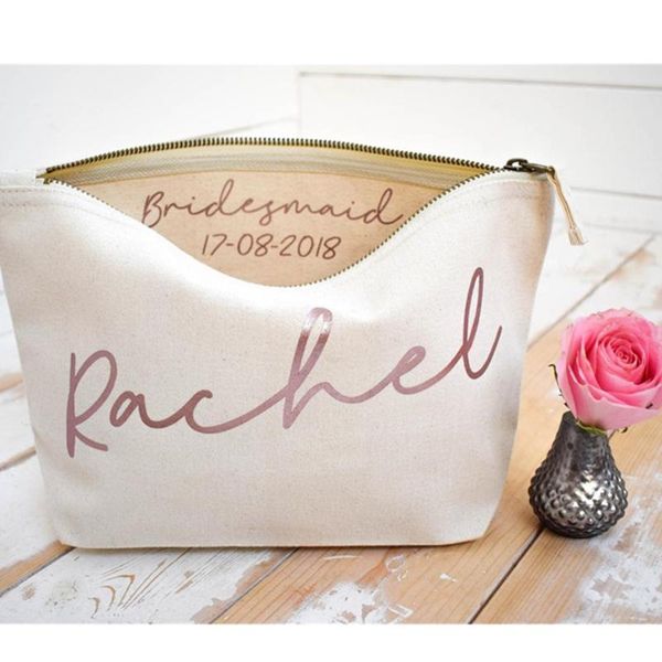 

personalised wedding thank you gift makeup bag bridesmaid gift make up bag unique for bridal party, cosmetic bags