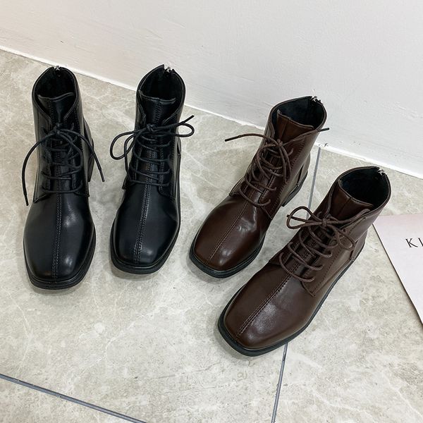 

winter boots lady boots-women booties woman 2019 low heel women shoes autumn luxury designer platform zipper 2020 fashion, Black