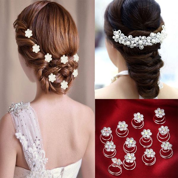 

fashion headdress hair accessories wedding bridal hair pins twists spiral coils clips for women flower crystal hairpins