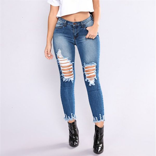 

plus size women jeans women designer pants high waist jeans women denim ripped for stretch slim pencil pantalon vaquero jeans, Blue