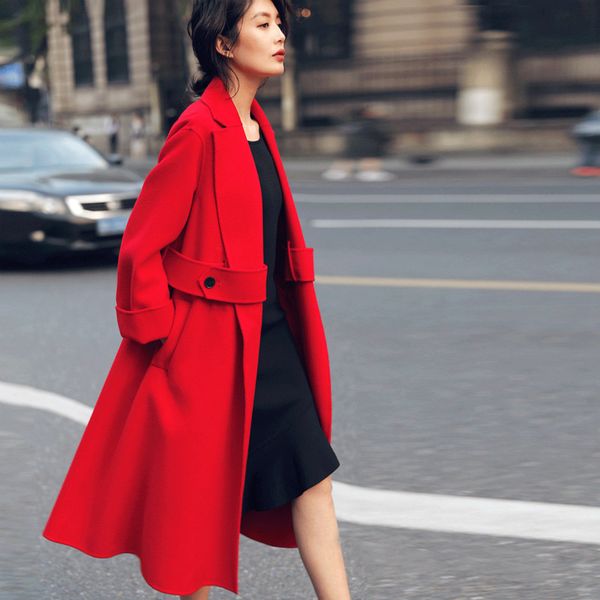

100% wool coat women spring autumn jacket women clothes 2020 korean elegant red woolen coats female jacket outerwear zt2245, Black
