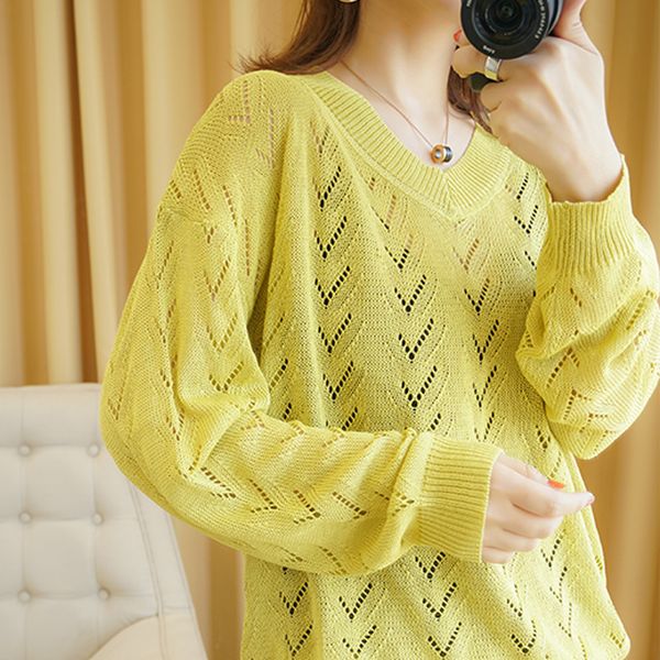 

вязание пуловер женщины весна осень v-образным вырезом полные рукава полые топы повседневная мода женская куртка, White;black