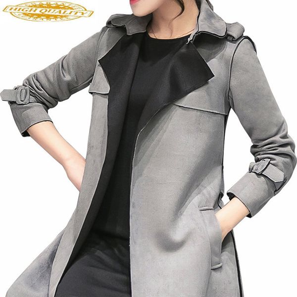 

women's windbreaker trench coat with belt korea style slim grey coats spring autumn trench coat para as mulheres wxf112, Tan;black