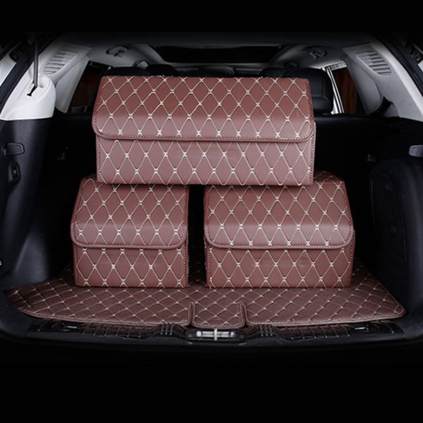 

car trunk organizer box storage bag auto trash tool bag pu leather folding large cargo storage stowing tidying car accessories